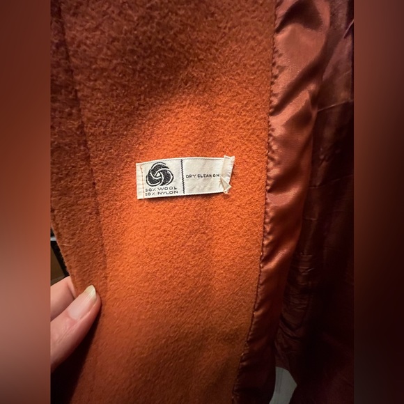 Vintage Burnt Orange Double Breasted Long Retro Wool Fit and Flare Peacoat - Picture 4 of 11